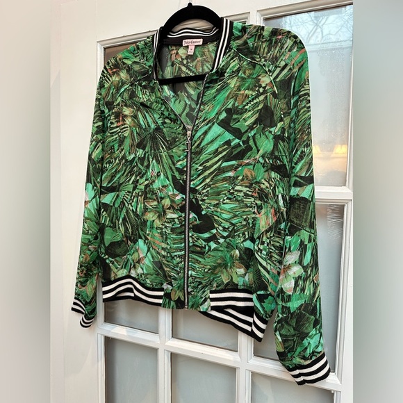 Juicy Couture Jungle Green Lush Tropical Bomber Zip Jacket Size Medium M - Picture 4 of 13